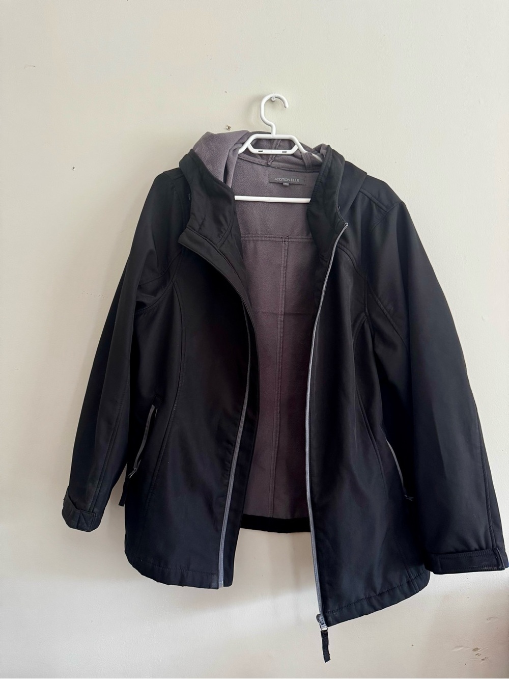 Addition Elle Black Hooded Windbreaker with Gray Lining